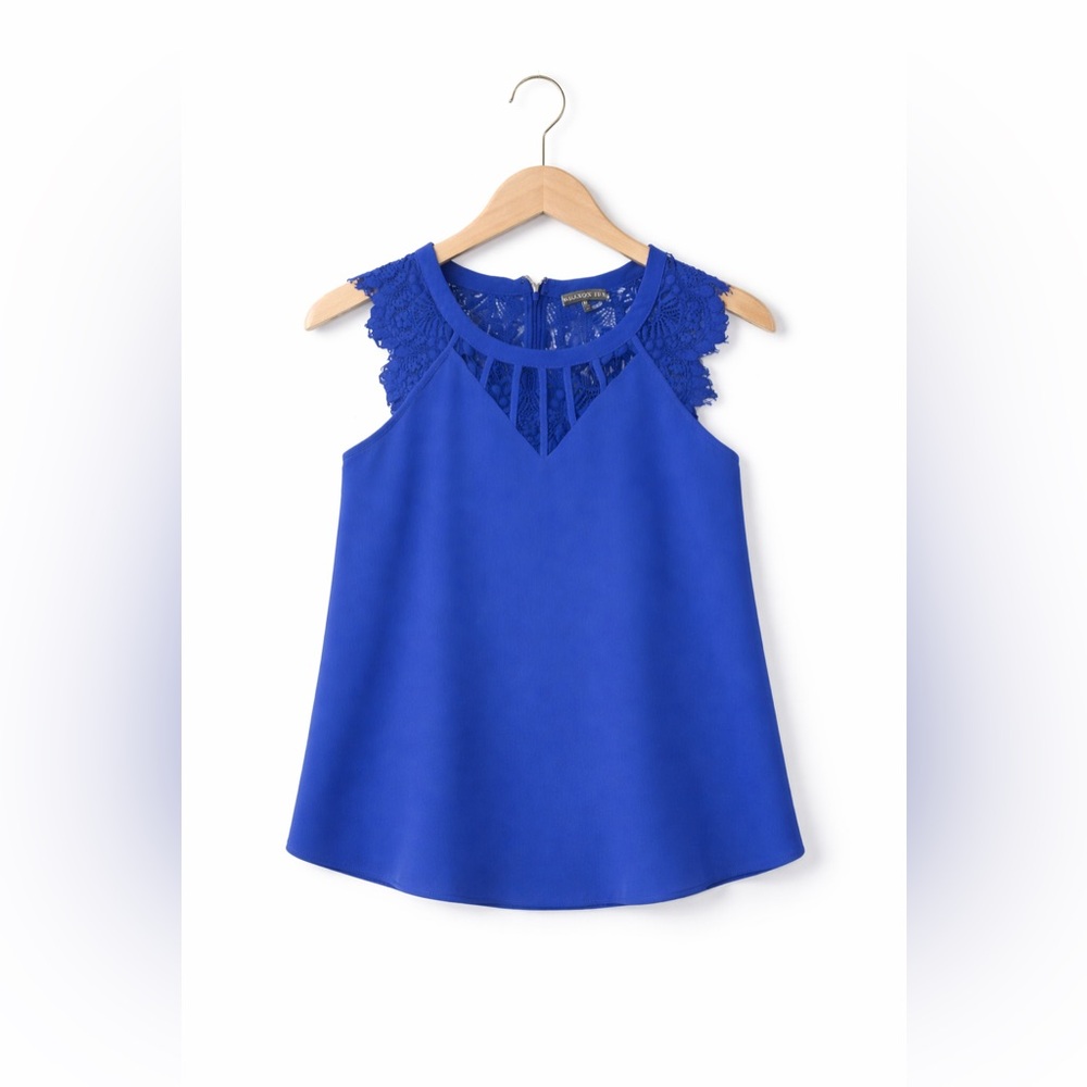 Brixon Ivy Royal Blue Lace Blouse Sleeveless Size M